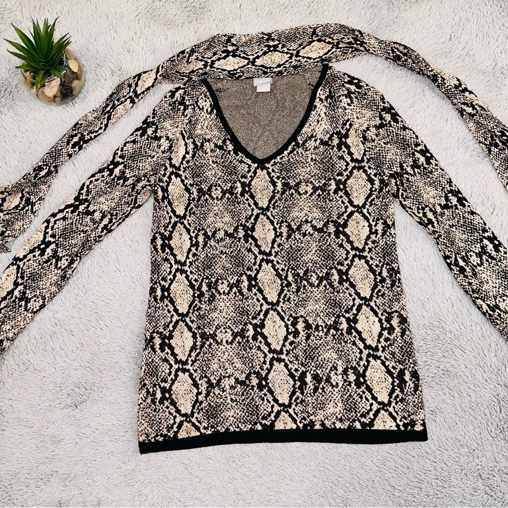 Chico’s Python-Print Tie Neck Sweater - image 5